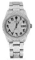 Rolex Datejust customized with an extravagant full pavé diamond finish, covering the dial, bezel, case, and bracelet.