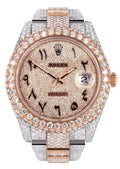 Diamond Rose Gold Iced Out Rolex Datejust 41 | 25 Carats Of Diamonds | Custom Full Diamond Arabic Dial | Oyster Band