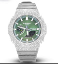 Casio G-Shock GM2100 8.20ctw Natural Diamond Mosaic Set Watch (Green Dial / Grey Strap)