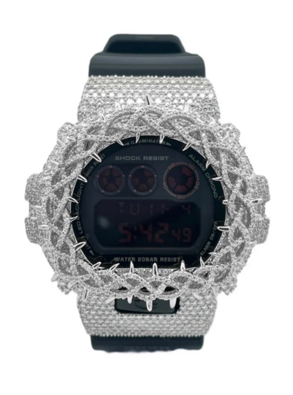 custom diamond-set Casio G-SHOCK DW-6900 style.