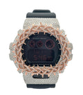 custom diamond-set Casio G-SHOCK DW-6900 style rose-gold-tone detailing