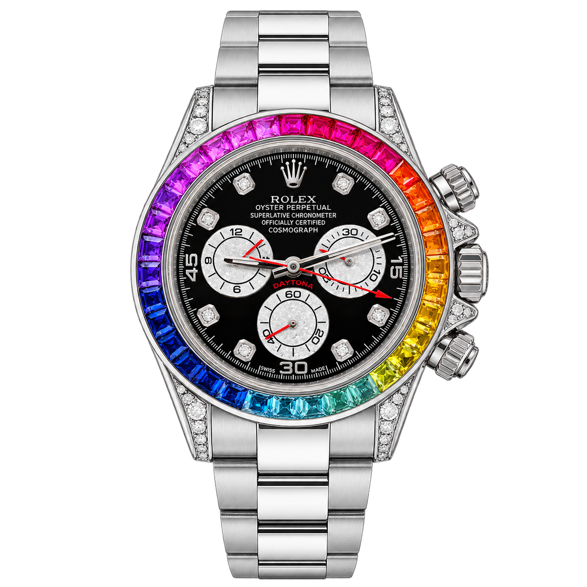 ROLEX Cosmograph Daytona Chronograph Rainbow Diamond Black Dial Watch